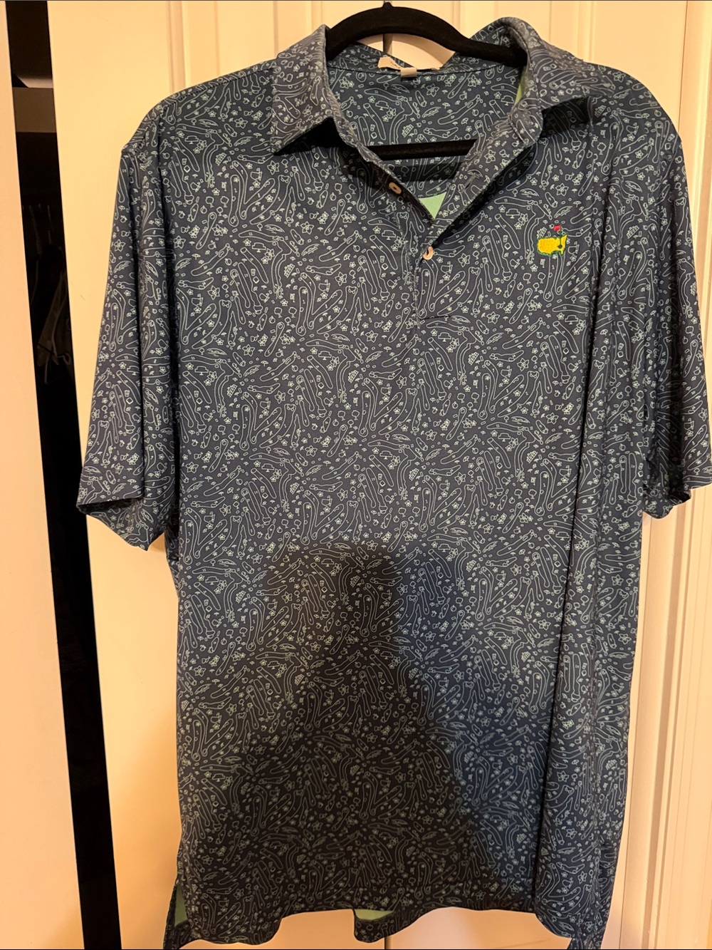 Masters Men's Navy Paisley-Print Polo with Lime Logo